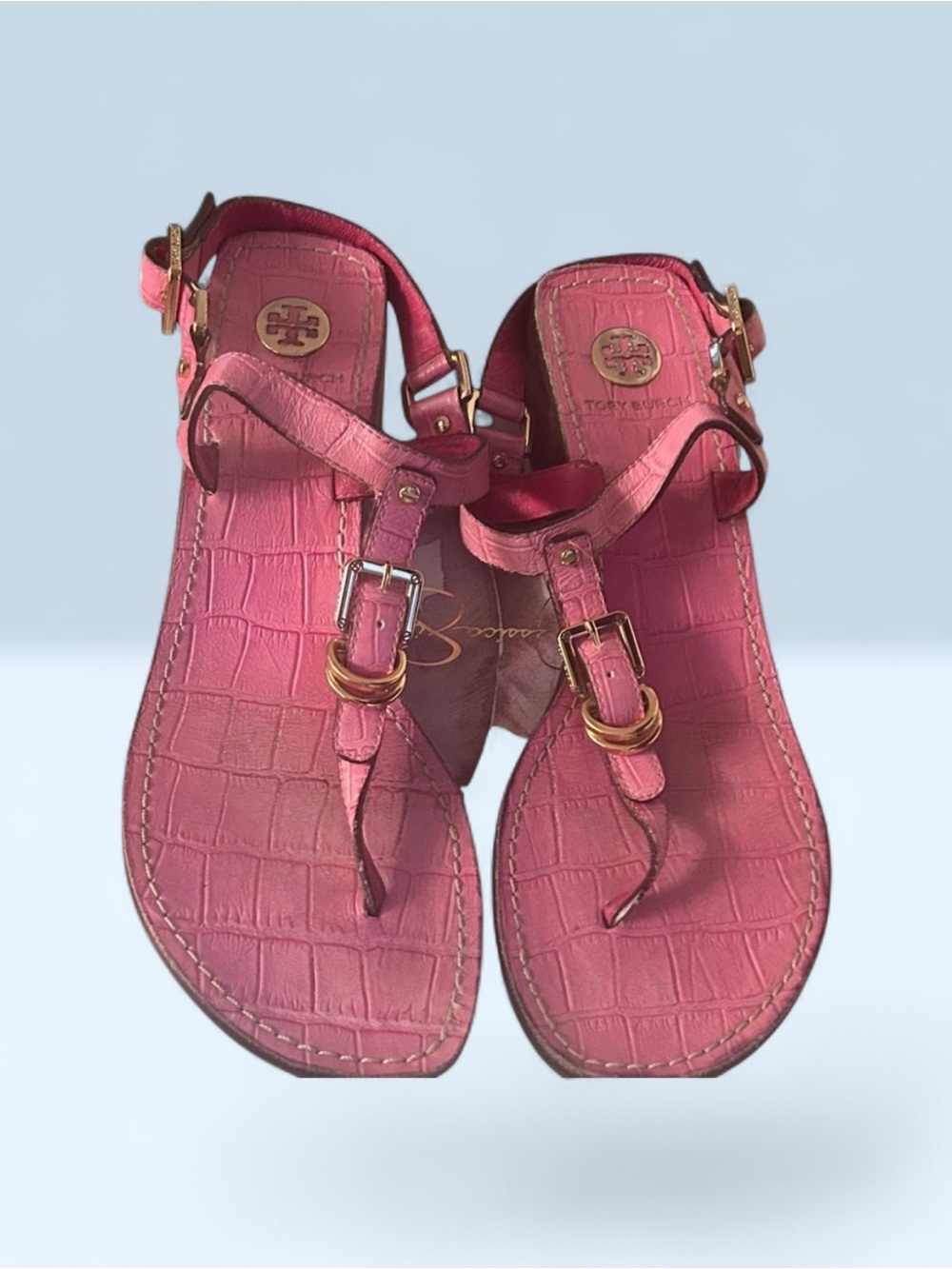 Tory Burch Pink Croc-Pattern Sandals - Picture 8 of 10